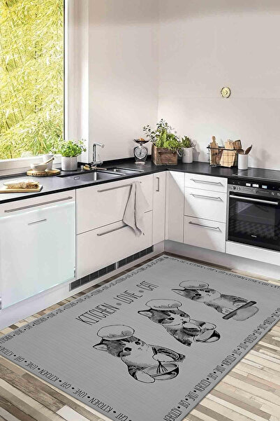 Viyana Home Dijital Baskılı Kaymaz Taban Yıkanabilir Kedi Figürlü Mutfak Halısı