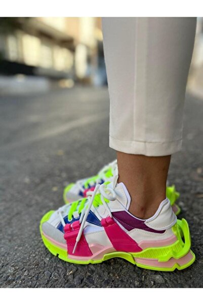 diclepolat Lopez dámské bílo zelené – fuchsiové zvýrazňovače šněrovací detailní tenisky