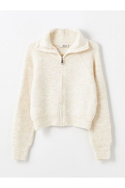 LC Waikiki Dámský pletený Cardigan - stojáček, pevný dlouhý rukáv