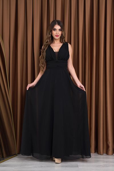 Neşeli Butik Women Black V-Collar Chiffon Evening Dress Nb2027