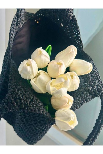 ixchel store Geantă de paie lalele neagră