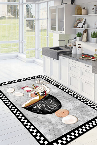 Viyana Home Dijital Baskılı Kaymaz Taban Yıkanabilir Tavuk Figürlü Mutfak Halısı