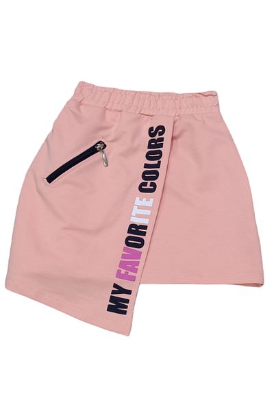 İrem Çocuk Giyim Girl's My Favorite Colors Text Patterned Lycra Powder Color Skirt with Zipper Pocket