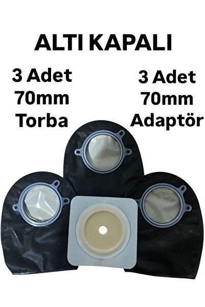 Shem 3 Adet Kolostomi Ve Ileostomi Torbası Altı Kapalı 70mm 3 Adet Adaptör 70...