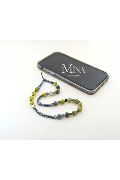 Mina Souvenir Natural Stone and Bead Detailed Phone Wrist Strap