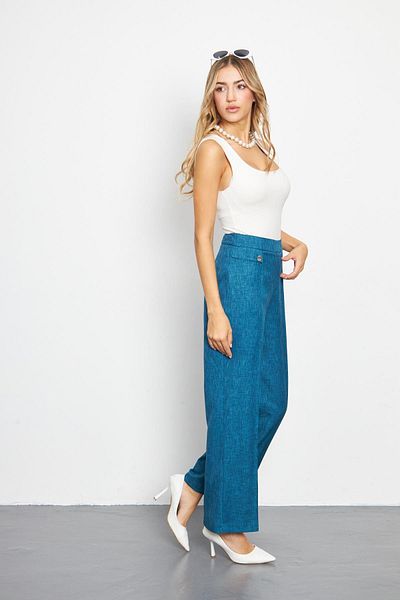 LOVELF Pantaloni din lână de culoare petrol - Detaliu buzunar
