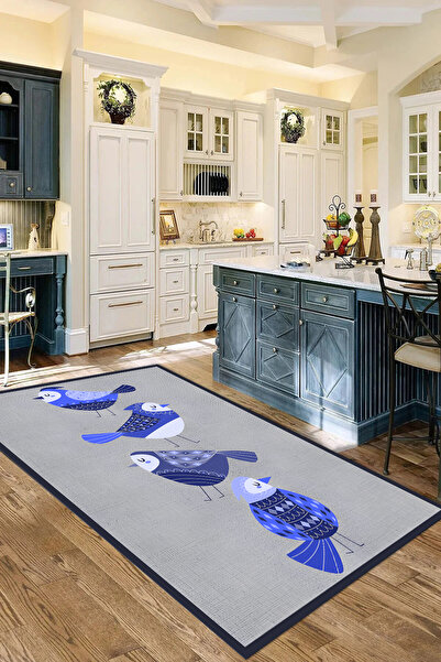 Viyana Home Dijital Baskılı Kaymaz Taban Yıkanabilir Kuş Figürlü Mutfak Halısı