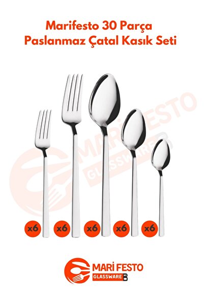 Marifesto 30 Parça Çatal Kaşık Seti Günlük Kullanım Için Ideal Ürün