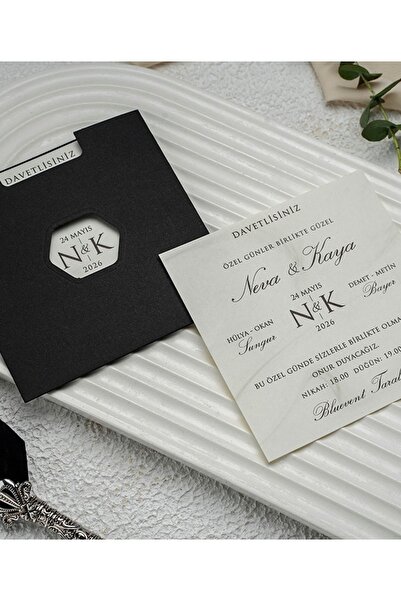 ERDEM EKONOM 50 Adet Mermer Desenli Düğün, Nişan, Nikah Davetiyesi, Baskı Hariçtir 091560