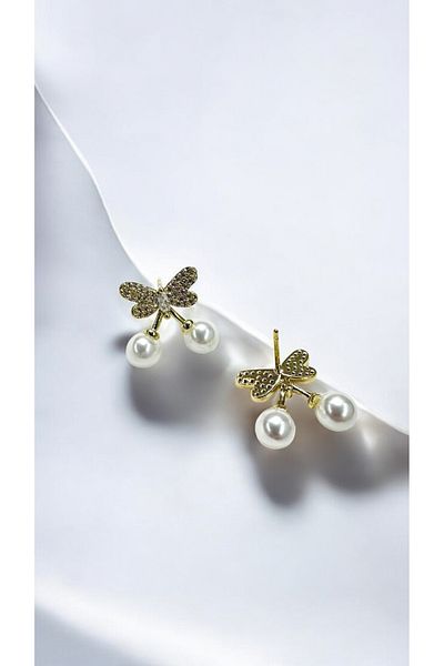 PETEK AKSESUAR 1 cm Wide Stone Detailed Minimal Earrings Butterfly
