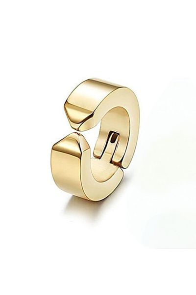 MAZEN Unisex Steel Silver Fake Earrings - 1 Piece, Gold Color, No Hole and Compression