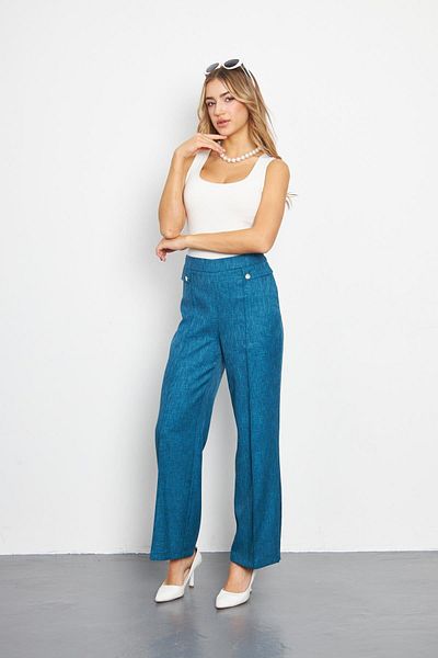 LOVELF Pantaloni din lână de culoare petrol - Detaliu buzunar
