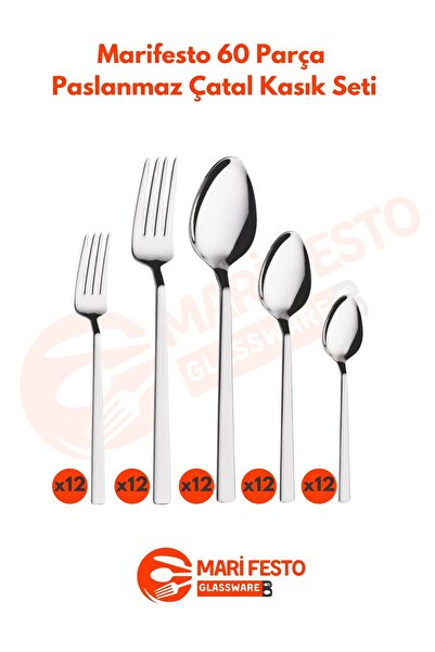 Marifesto 60 Parça Çatal Kaşık Seti Günlük Kullanım Için 18/0