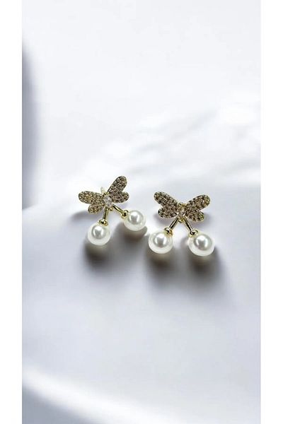 PETEK AKSESUAR 1 cm Wide Stone Detailed Minimal Earrings Butterfly