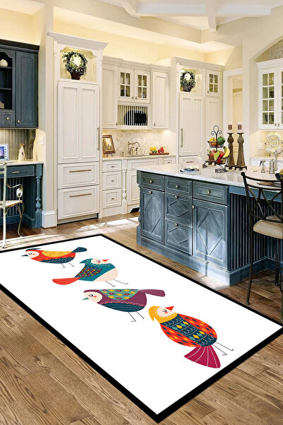 Viyana Home Dijital Baskılı Kaymaz Taban Yıkanabilir Kuş Figürlü Mutfak Halısı