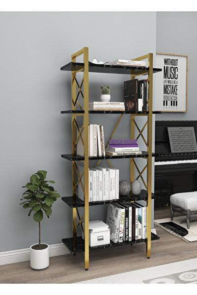 UmkaHome GOLD KİTAPLIK 5 Raflı Modern Kitaplık Metal Kitaplık Ev Ofis Rafı Do...