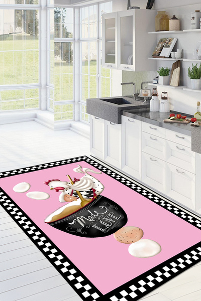 Viyana Home Dijital Baskılı Kaymaz Taban Yıkanabilir Tavuk Figürlü Mutfak Halısı