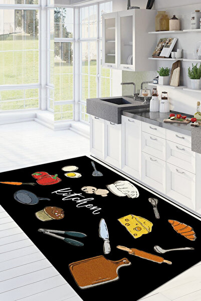 Viyana Home Dijital Baskılı Kaymaz Taban Yıkanabilir Mutfak Eşya Modelli Mutf...