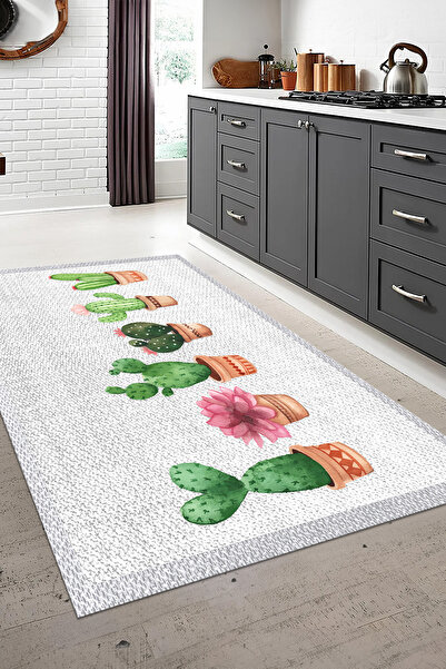 Viyana Home Dijital Baskılı Kaymaz Taban Yıkanabilir Çerçeveli Kaktüs Model M...