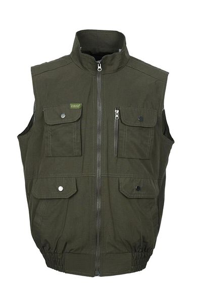 Sanalbolluk Collared and Elastic Waist Fabric Vest Khaki Color