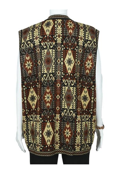 Sanalbolluk Kilim Patterned Three Button Red Color Women's Knitwear Vest