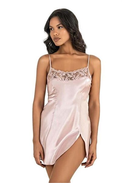 Marsilyan Ieg Powder Short Satin Nightgown 8217 Ilkel-Mdgym457
