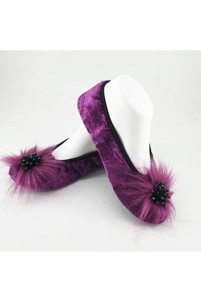 Sanalbolluk Purple Colored Hedgehog Stone Home Ballerinas and Booties