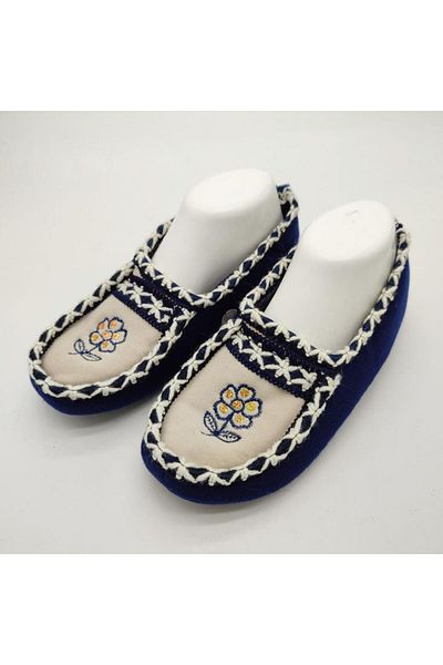 Sanalbolluk Double Color Knitted Stitched Floral Print Women's Booties Blue Color