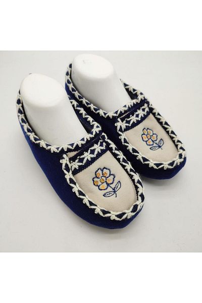 Sanalbolluk Double Color Knitted Stitched Floral Print Women's Booties Blue Color