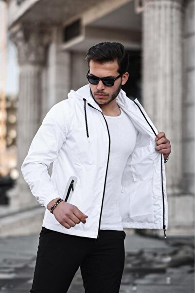 Sanalbolluk Şerit Reflektör Detaylı Spor Model Kumaş Mont Beyaz Renk