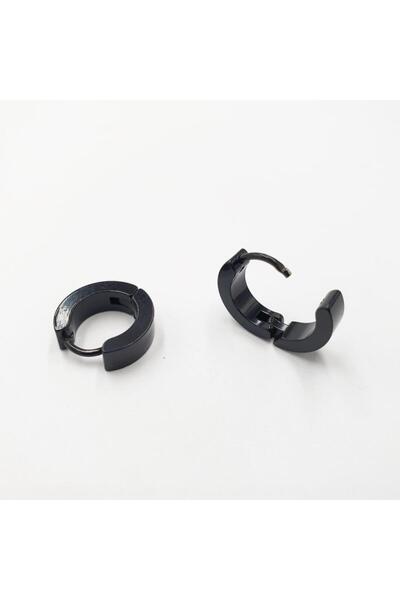 Sanalbolluk Perforated Hoop Model Steel Men's Earrings Black Color