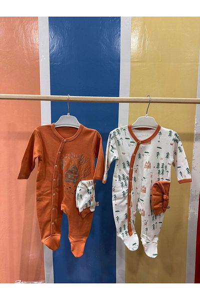 MİNİLOPPOO Orange 2-Piece Baby Romper Set - Miniloppoo