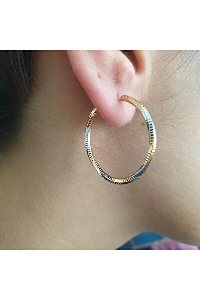 Sanalbolluk Beyaz Ve Sarı Karışımlı Halka Küpe