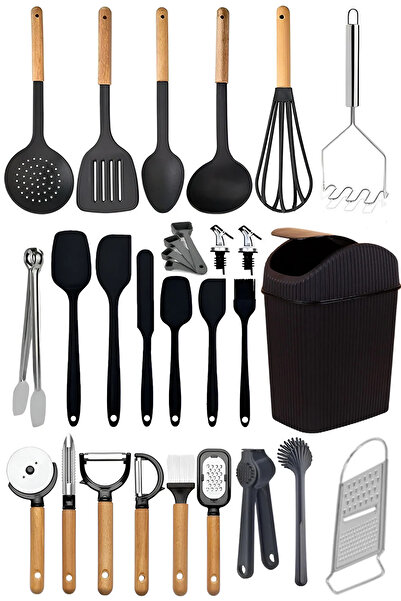 Homerest 26 Parça Ahşap Silikon Çelik Mutfak Gereçleri, Yemek Hazırlık, Mutfa...