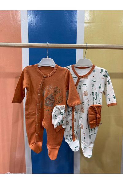 MİNİLOPPOO Orange 2-Piece Baby Romper Set - Miniloppoo