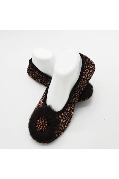 Sanalbolluk Brown and Cream Color Blended Ballerina Home Booties