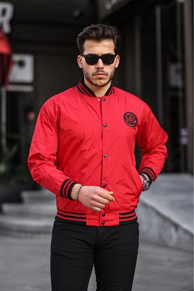 Sanalbolluk Red Color Emblem Detailed Sports Model College Coat on Chest Red Color