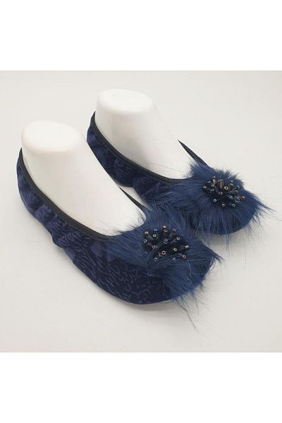 Sanalbolluk Navy Blue Colored Stone Home Ballerinas and Booties