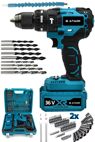 Sataok 36v 5ah 10mm Çelik Mandren Darbeli Şarjlı Matkap Akülü Vidalama 82 Parça