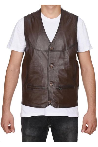 Sanalbolluk Classic and Sports Model Hazelnut Color Leather Vest
