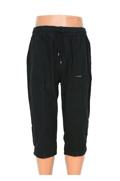Sanalbolluk Oversize Elastic Men's Linen Capri Black Color