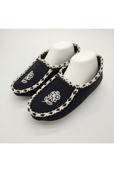 Sanalbolluk Knitted Stitched Floral Pattern Women's Booties Black Color