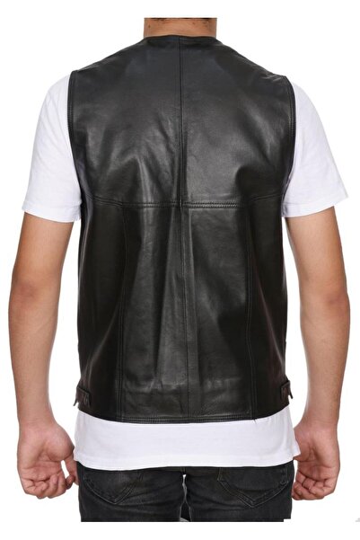 Sanalbolluk Classic and Sports Model Black Color Leather Vest