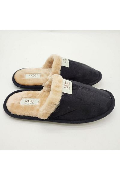 Sanalbolluk Black Color Stylish Designed Hairy Model Men's Slippers