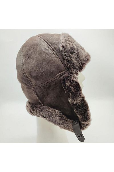 Sanalbolluk Pilot Model Fur Lined Leather Hat Dark Brown Color