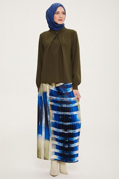 Armine Asymmetrical Pleated Printed Skirt 22K1307 Purple