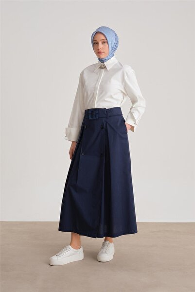 Armine Çift Düğmeli Pamuk Etek 24y1601 Lacivert