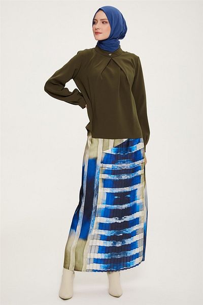 Armine Asymmetrical Pleated Printed Skirt 22K1307 Purple