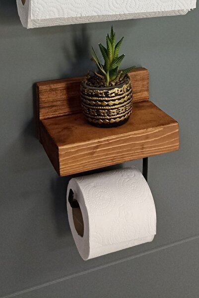 NONYA Dekoratif Ahşap Wc Kağıtlık Metal Tuvalet Kağıt Ahşap Tuvalet Kağıdı Askısı Ahşap Banyo Duvarraf 2li