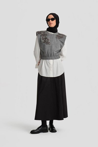 Armine Black Pleated Cotton Skirt - 24K1705
